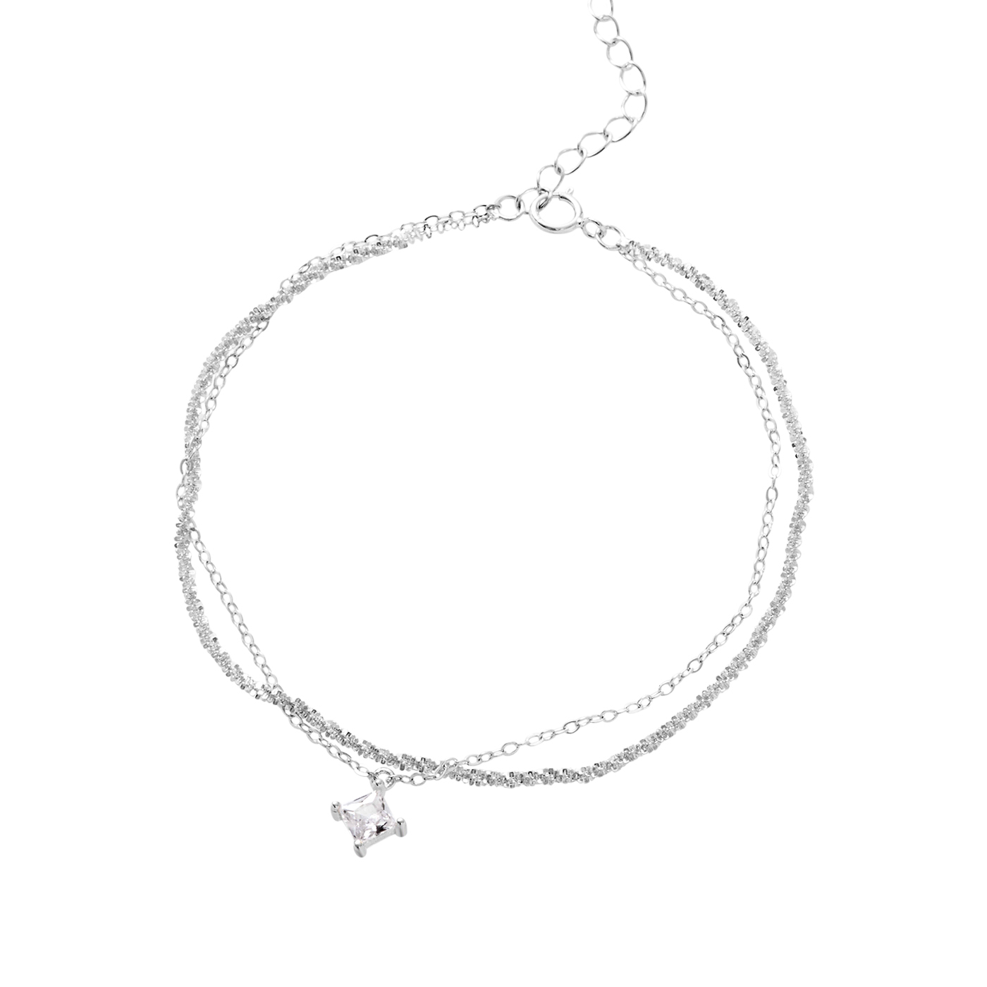 純銀,雙層,簡約,單鑽,手鍊,平價飾品