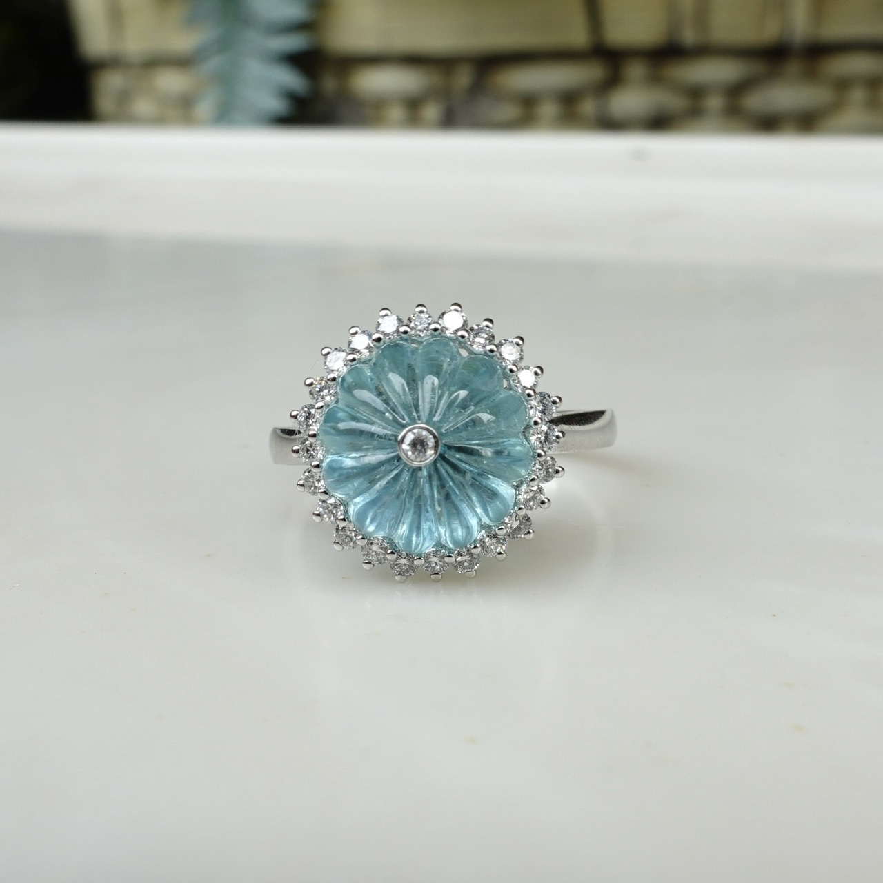 南瓜切 - 4.88ct聖瑪利亞藍海藍寶石18K金鑽石戒指 (帶寶石證書)