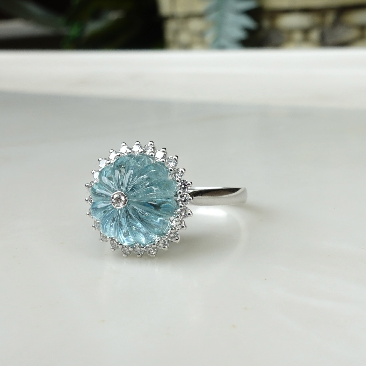 南瓜切 - 4.88ct聖瑪利亞藍海藍寶石18K金鑽石戒指 (帶寶石證書)