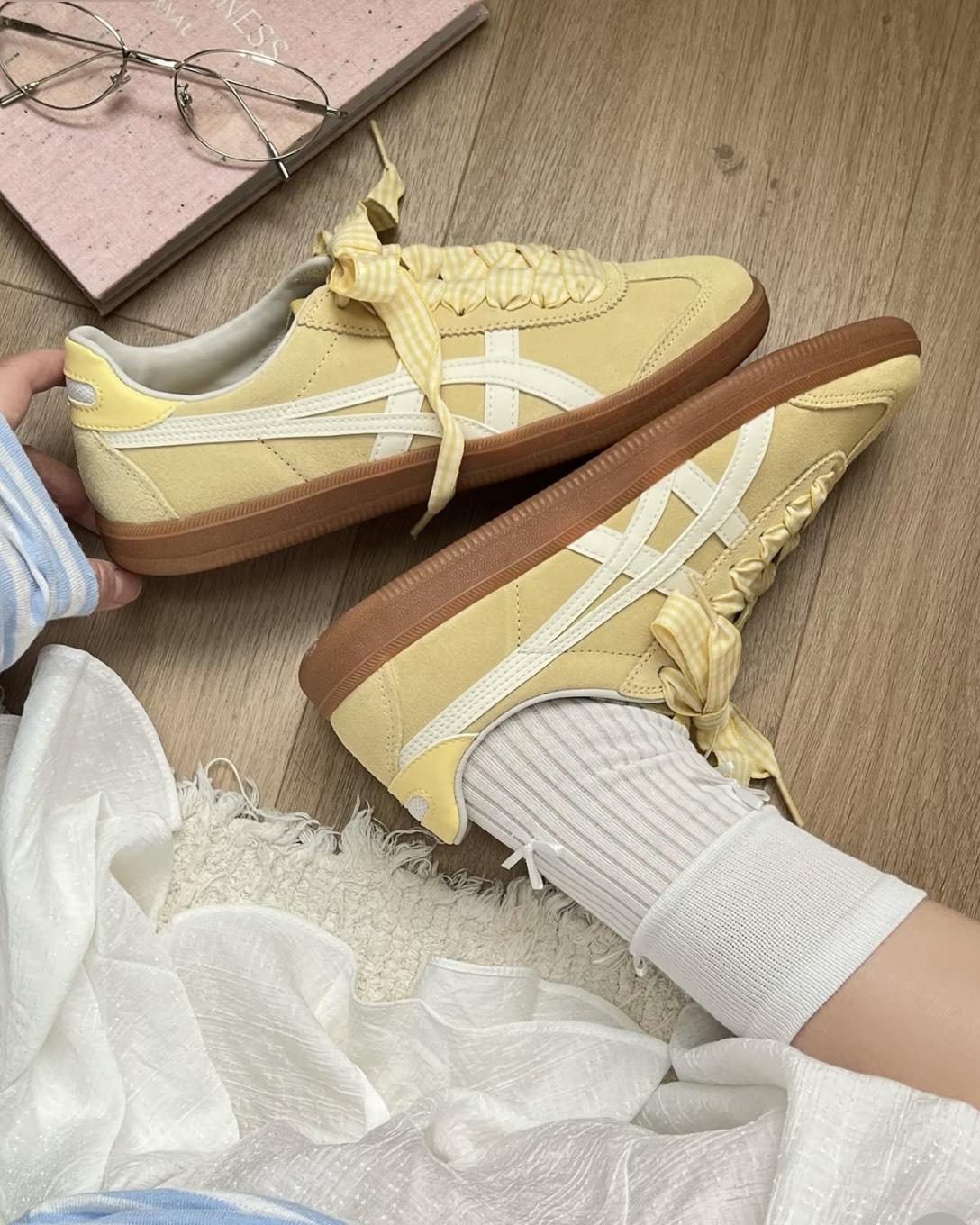 Onitsuka Tiger 鬼塚虎 格紋 鞋帶 奶油 檸檬