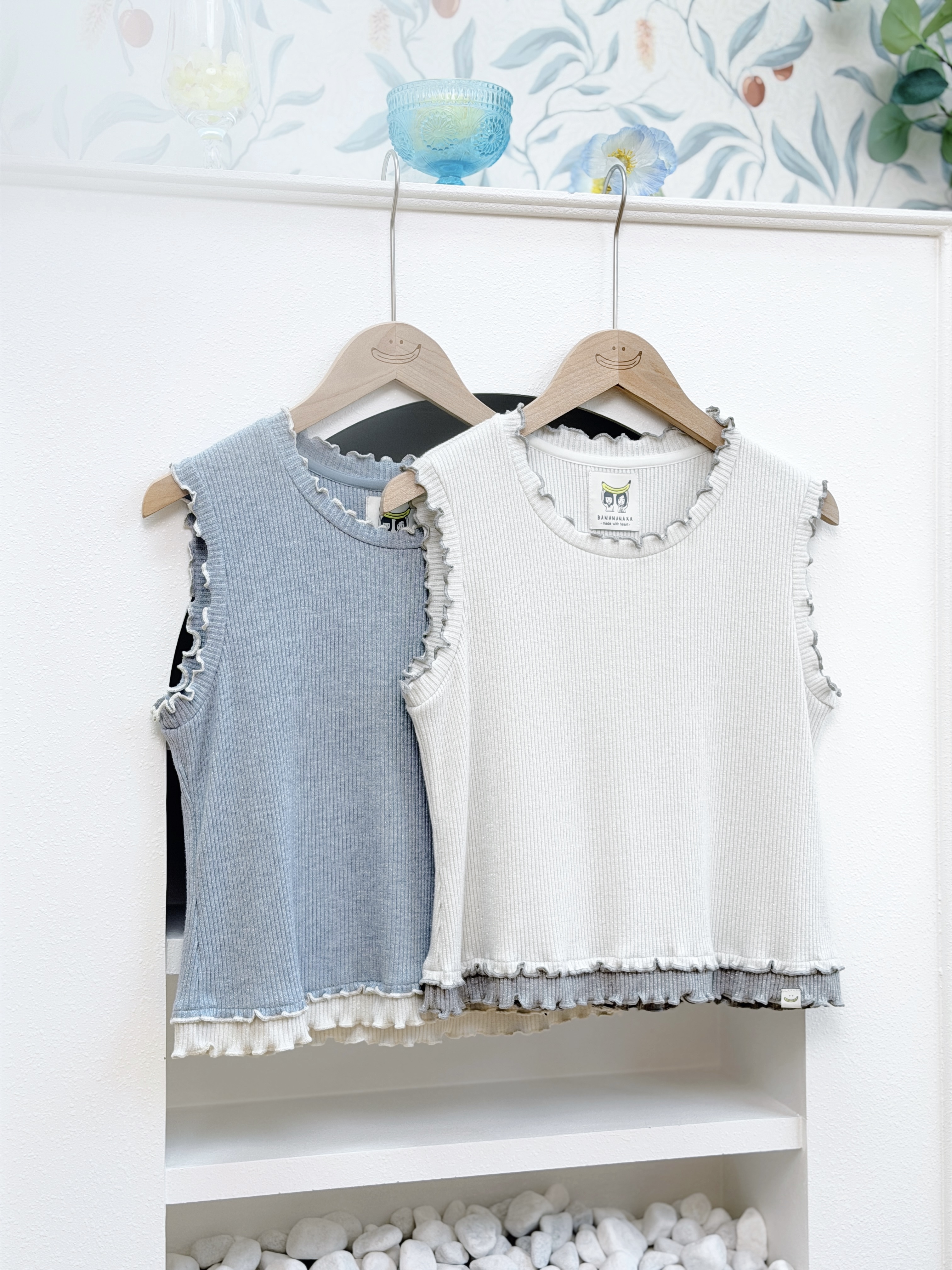 兩色 / 微閃雙層拼色滾邊背心 / Layered Contrast Trim Lurex Tank Top