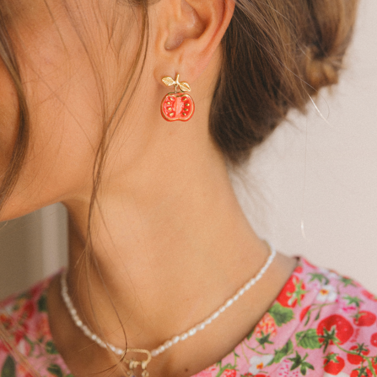 番茄瓷耳環