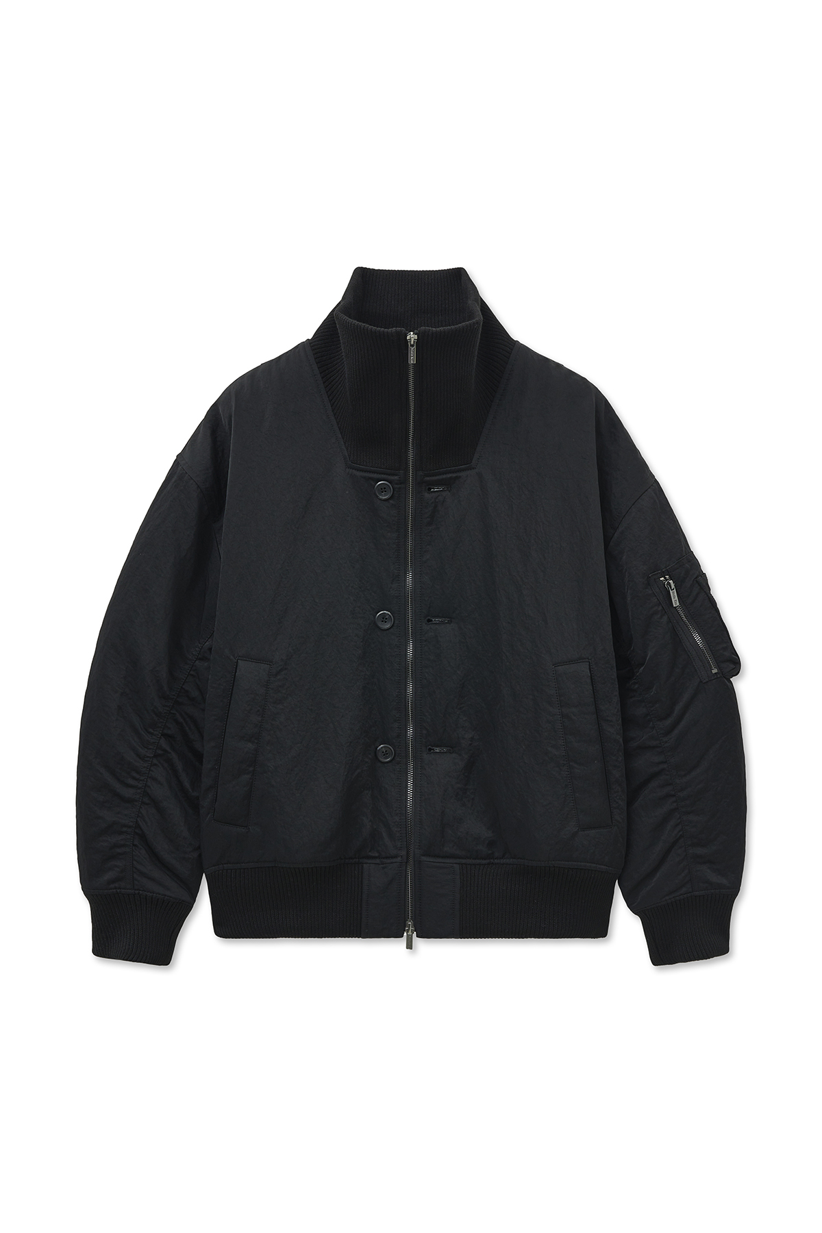 高領扣飾拉鍊夾克 黑色