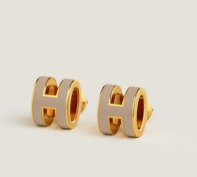 LYS01476 Hermes Mini Pop H 耳環 - 大象灰色 (gold plated)