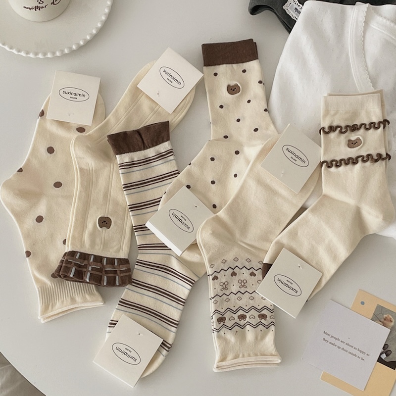 《03303》奶咖色熊熊系列襪子