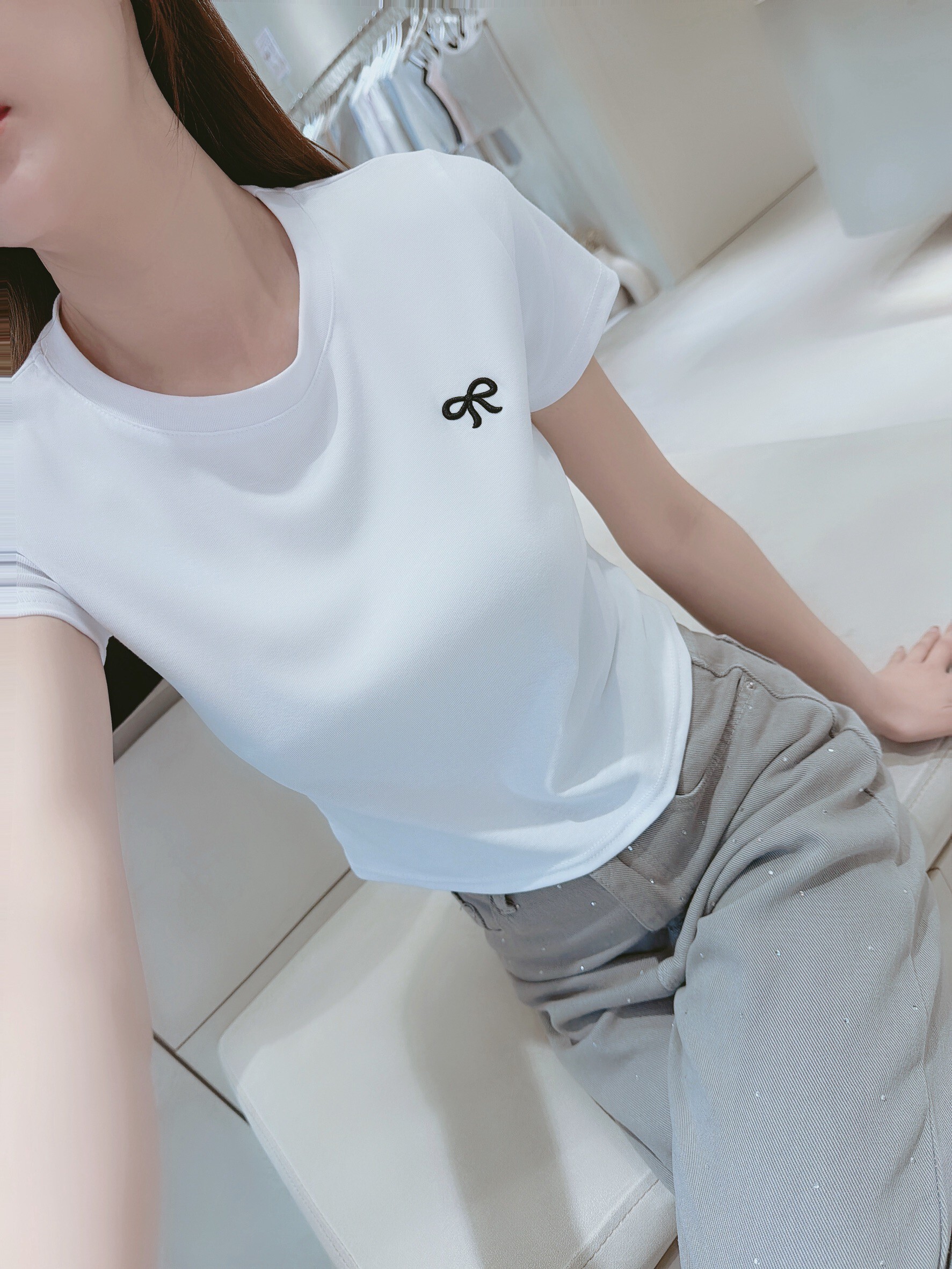 刺繡蝴蝶結短版棉質衣