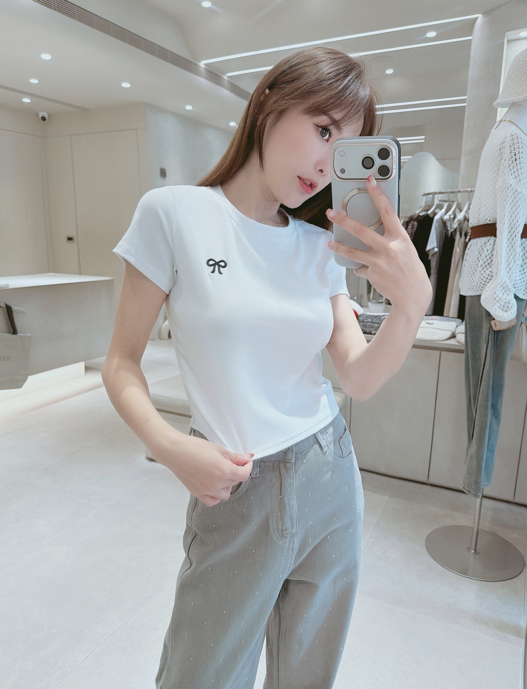 刺繡蝴蝶結短版棉質衣