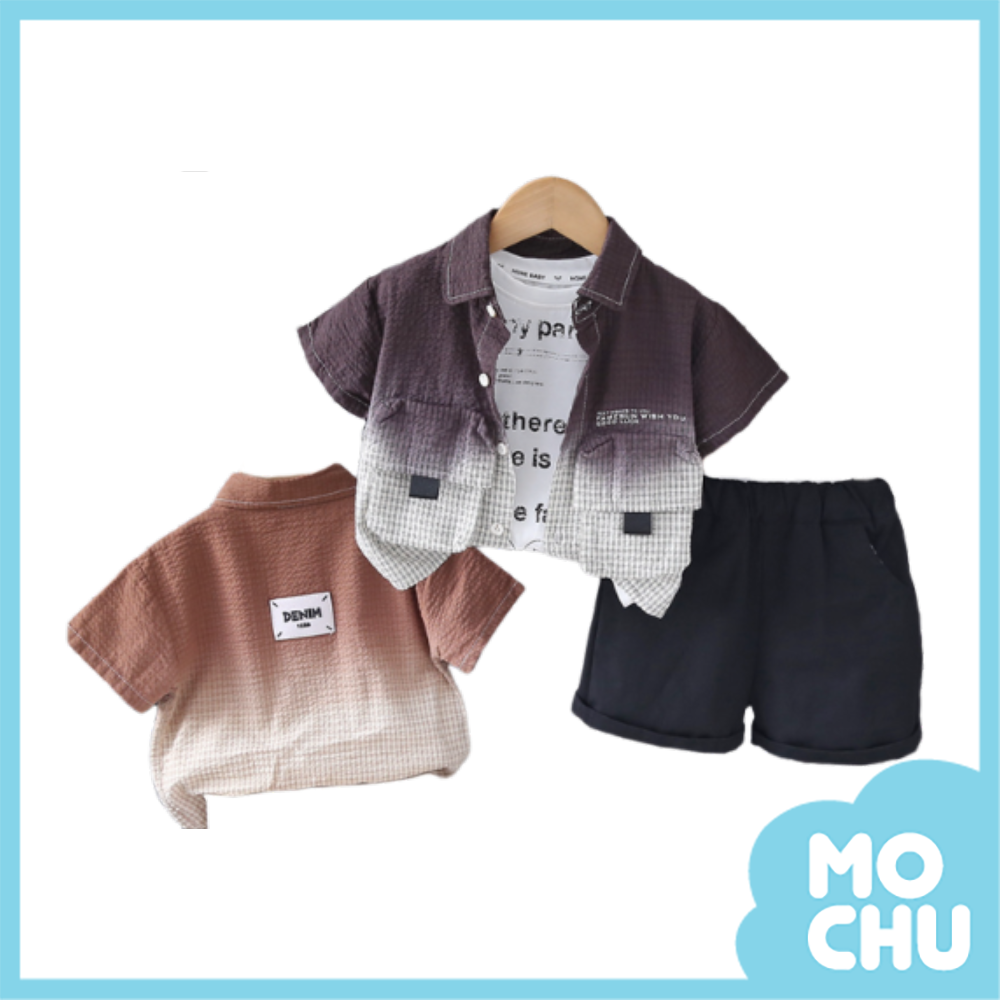 漸層染格紋三件式套裝(二色)