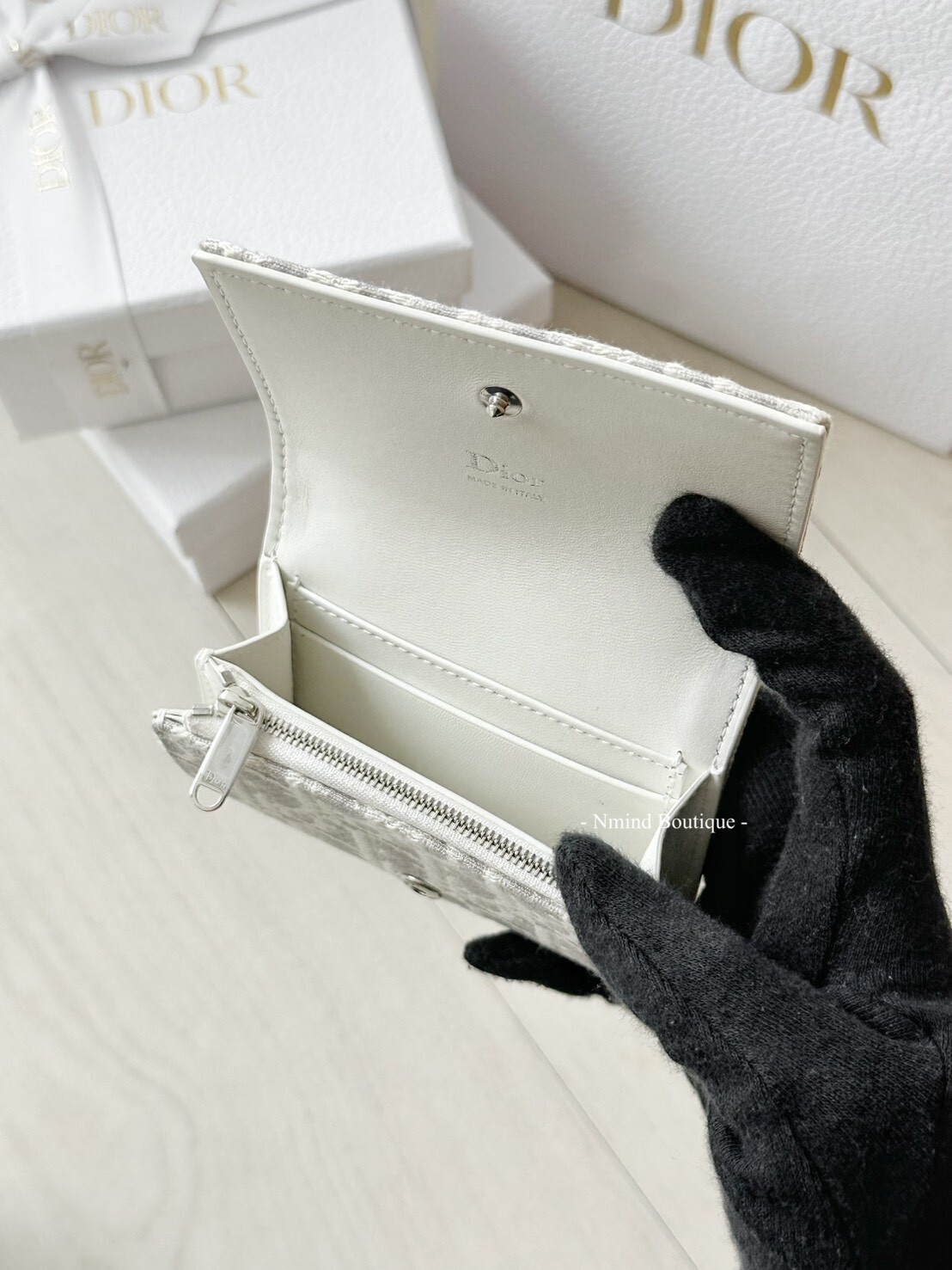 Dior Promenade Glycine Folded Short Wallet / Off-white and Gray Dior Oblique Jacquard