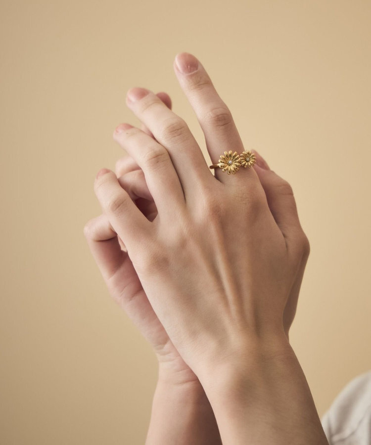 [連線優惠] ete 珍珠/鑽石雙雛菊戒指