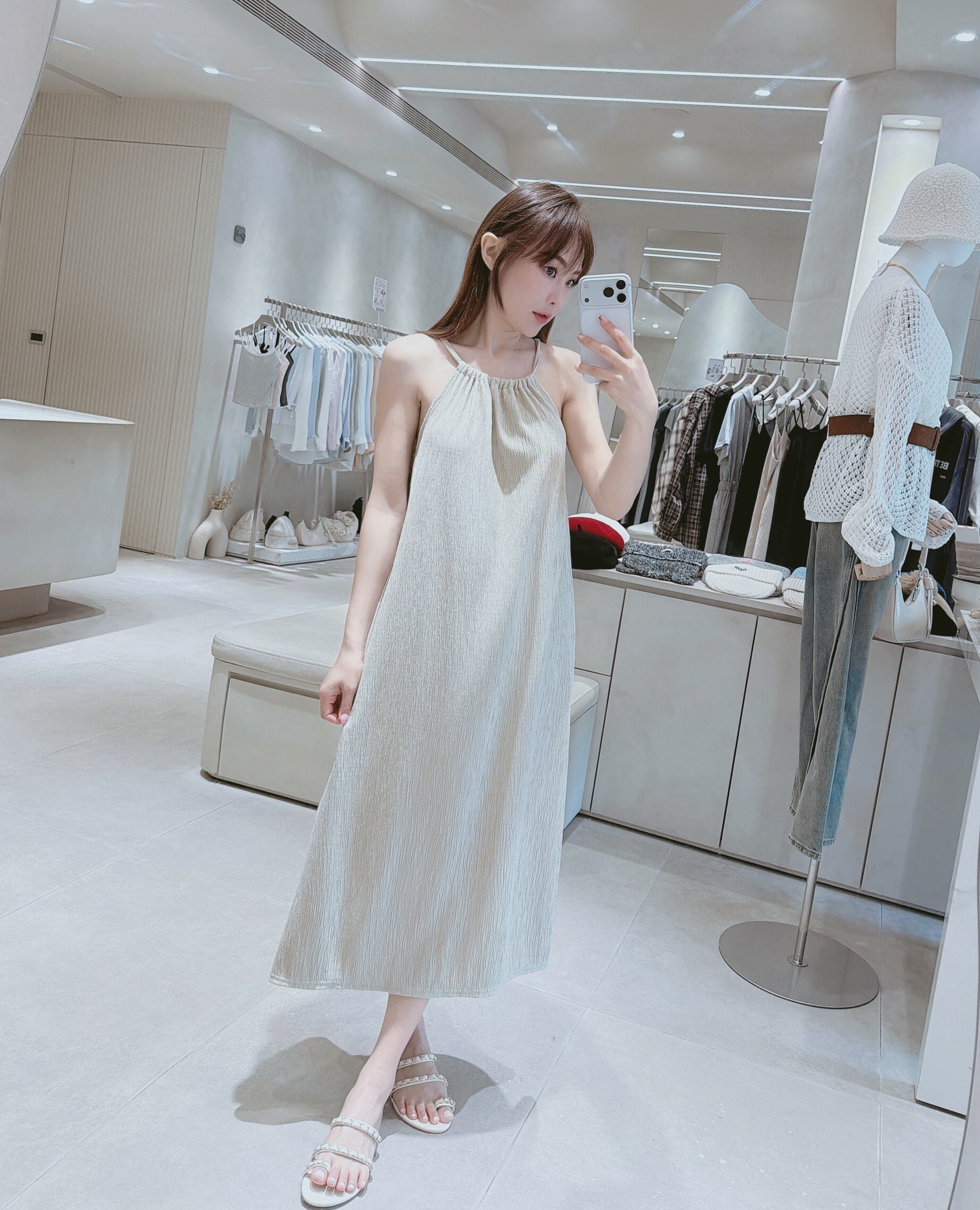 削肩後綁結樹枝紋背心長洋