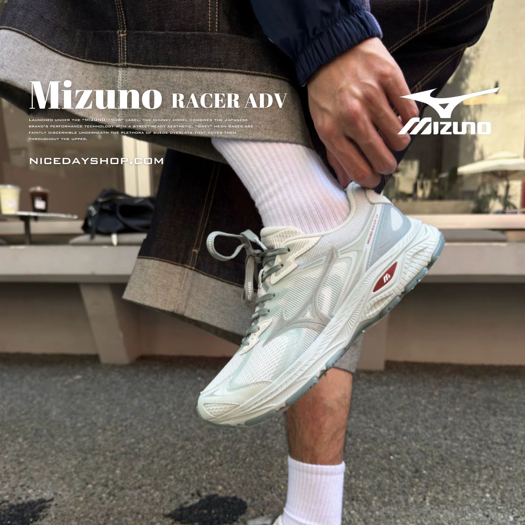 NICEDAY 代購 Mizuno Racer V2 山茶白 白 白灰 白銀 淺花白 慢跑 機能 D1GH250612