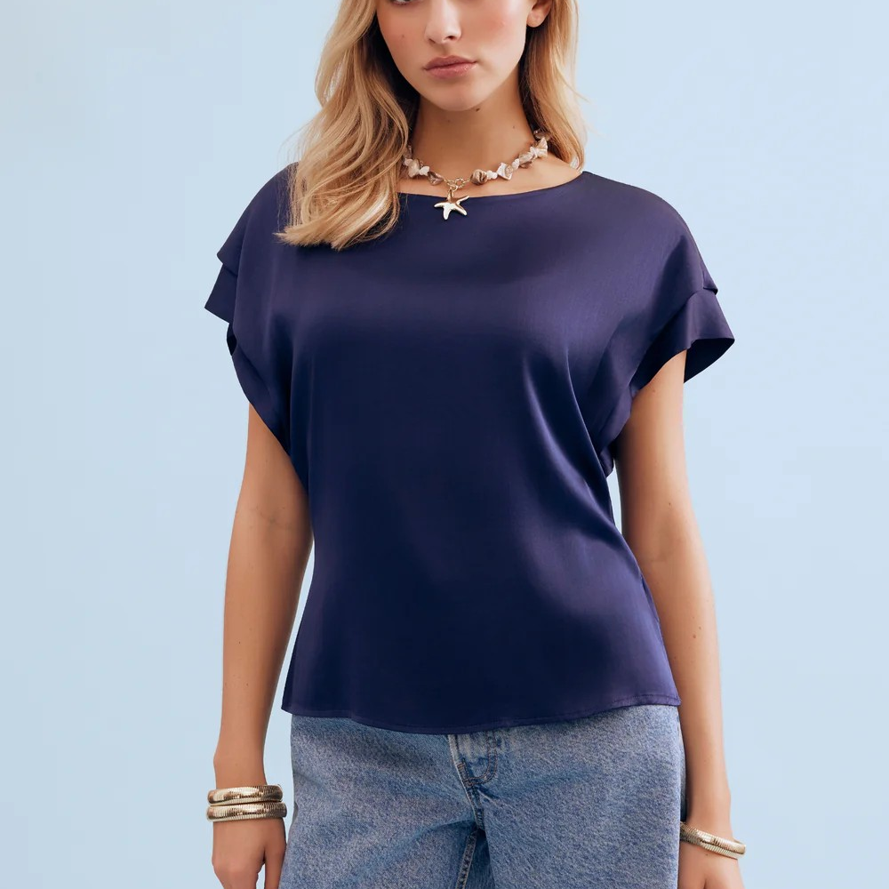 1LU0330-015 [LEO & UGO] Flowing Short-Sleeved T-Shirt Navy #EE623-NAVY (EU)