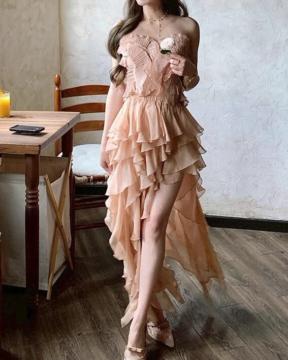 設計師家腰頭鬆緊左右不對稱垂墜裙