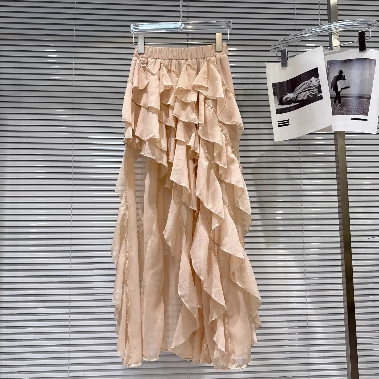 設計師家腰頭鬆緊左右不對稱垂墜裙