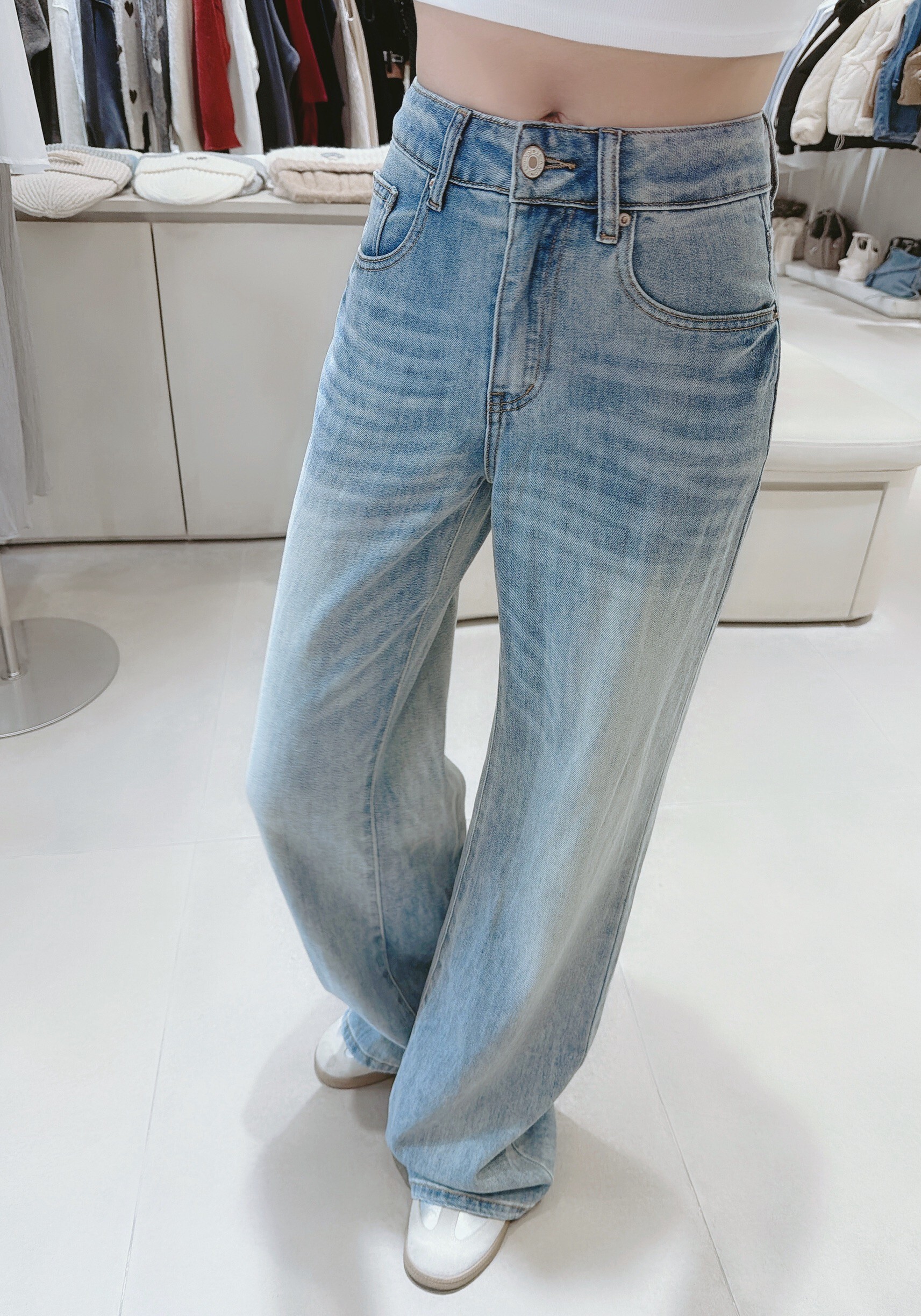 素面刷色牛仔寬褲 2010藍 2011灰