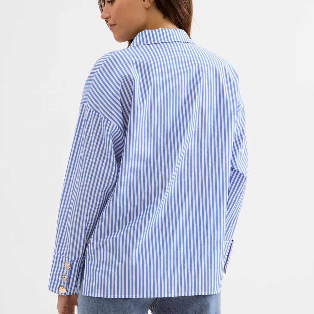 1LU0330-017 [LEO & UGO] Elegant Striped Women's Shirt Blue #JE904-BLUE (EU)