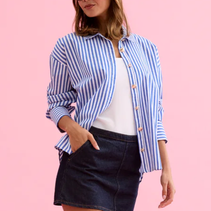 1LU0330-096 [LEO & UGO] Striped Cotton Shirt Blue #JE907-BLUE (EU)