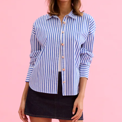 1LU0330-096 [LEO & UGO] Striped Cotton Shirt Blue #JE907-BLUE (EU)