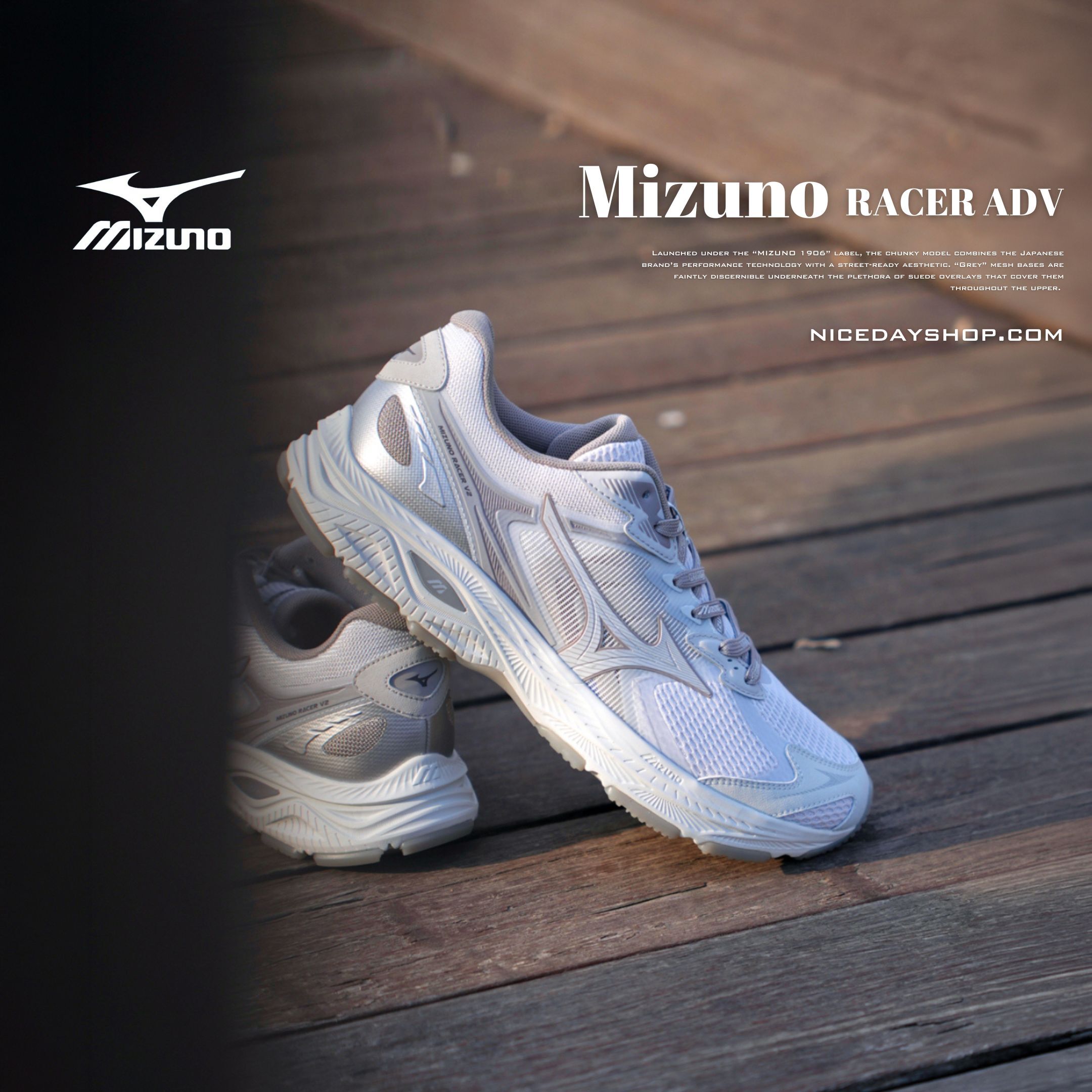 NICEDAY 代購 Mizuno Racer V2 桂花釀 白 白棕 灰白 機能 慢跑 D1GH250614