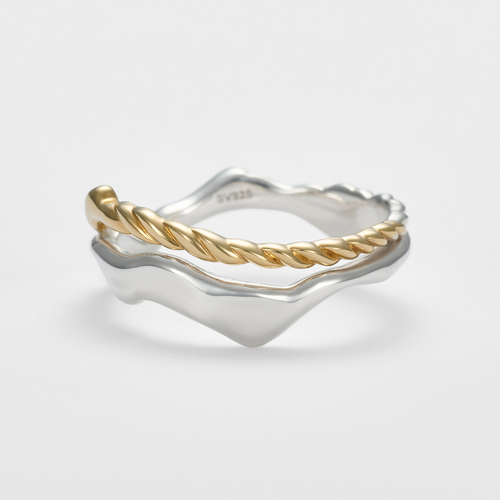 [連線優惠] agete 雙色波浪銀戒指