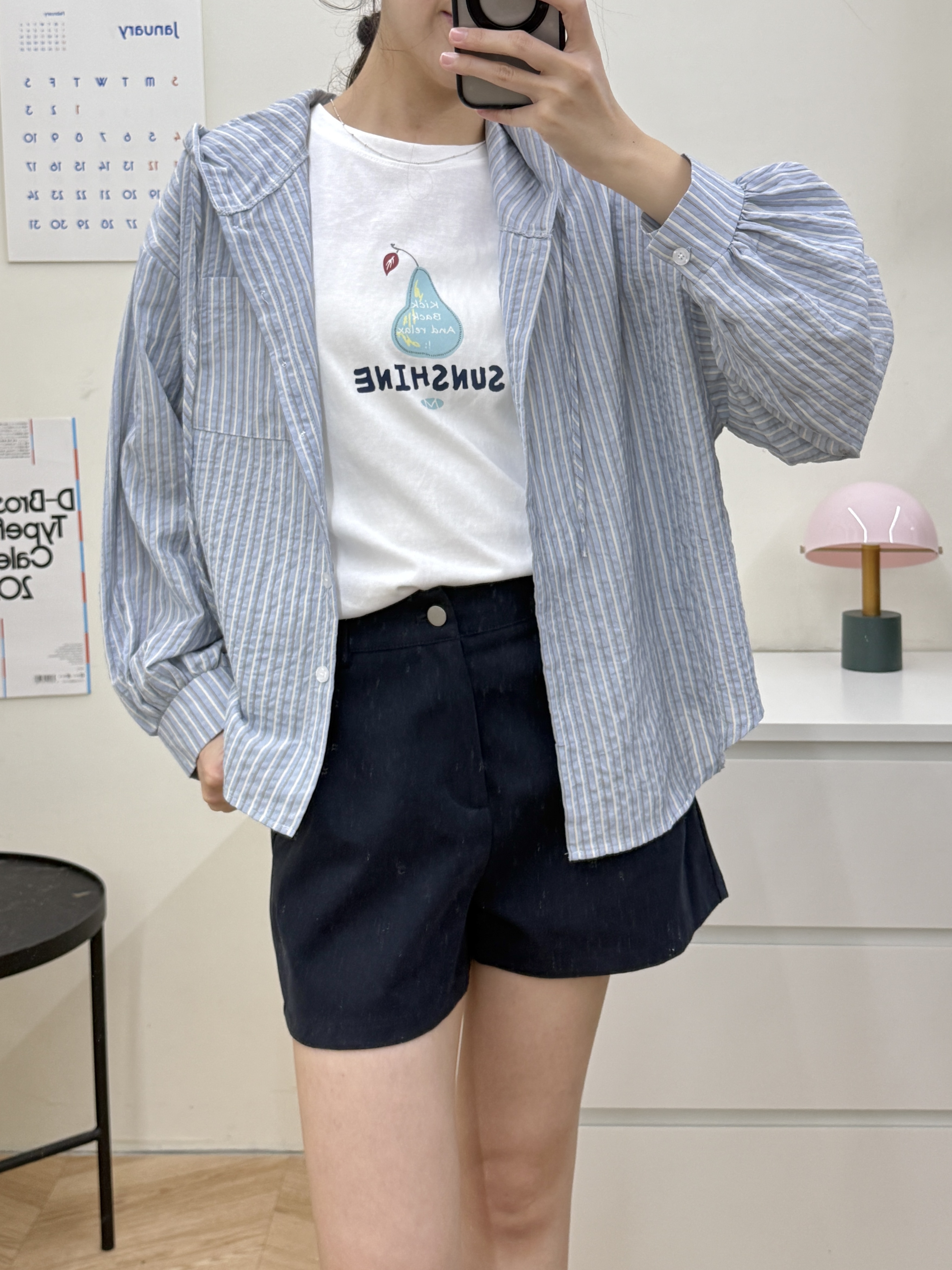 舒服棉連帽條紋襯衫*3色