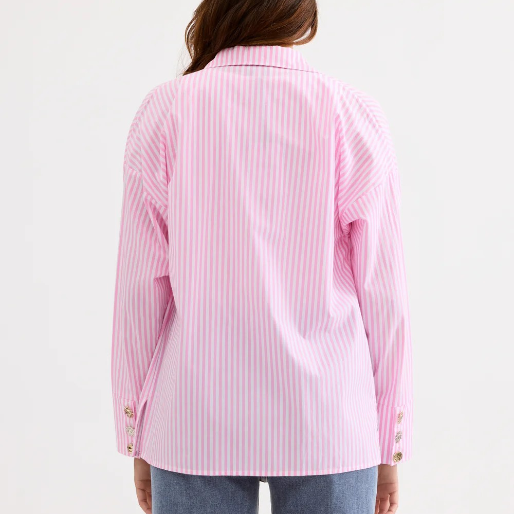 1LU0330-019 [LEO & UGO] Elegant Striped Women's Shirt Pink #JE904-PINK (EU)