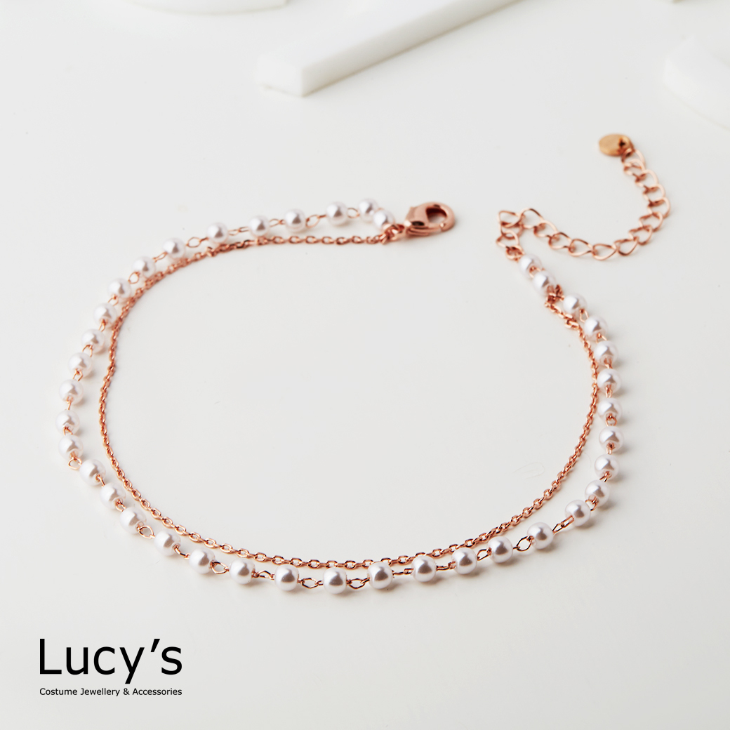 法式珍珠 雙層腳鍊 (二色) (130593/130595)