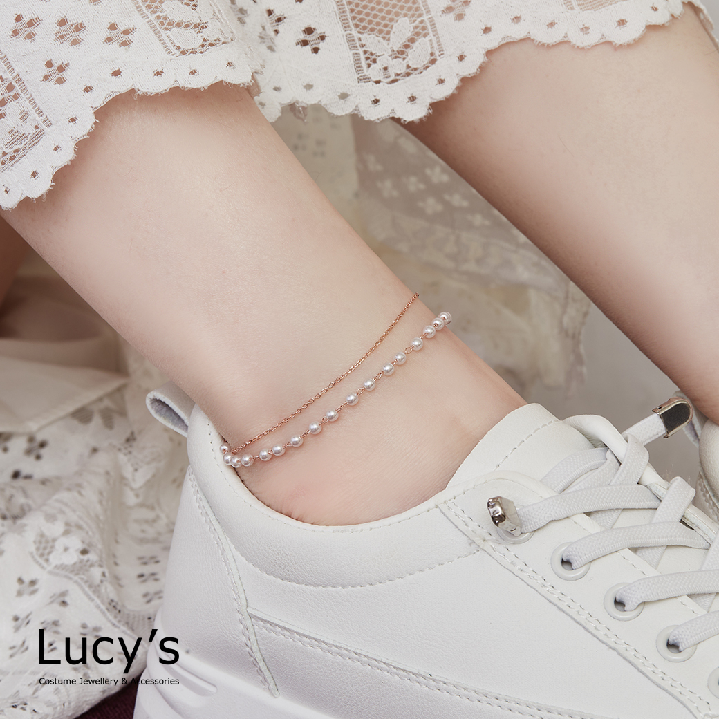 法式珍珠 雙層腳鍊 (二色) (130593/130595)