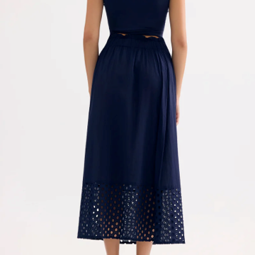 1LU0330-106 [LEO & UGO] Flowy Openwork Midi Skirt Navy #JEJ923-NAVY (EU)