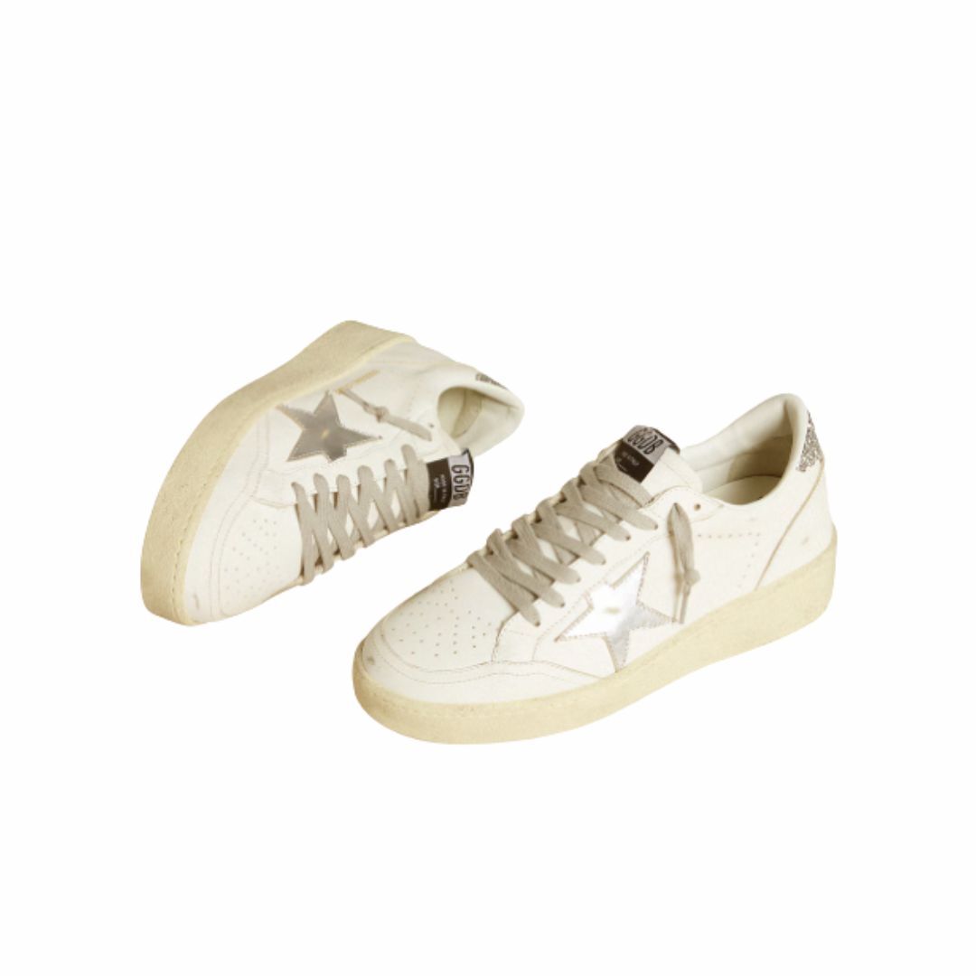 1FF0101-610 [GOLDEN GOOSE] Women's Ball Star With Silver Leather Star And Silver Glitter Heel Tab White (SS26) #GWF00804 F006966-80185 (S-EU-E)