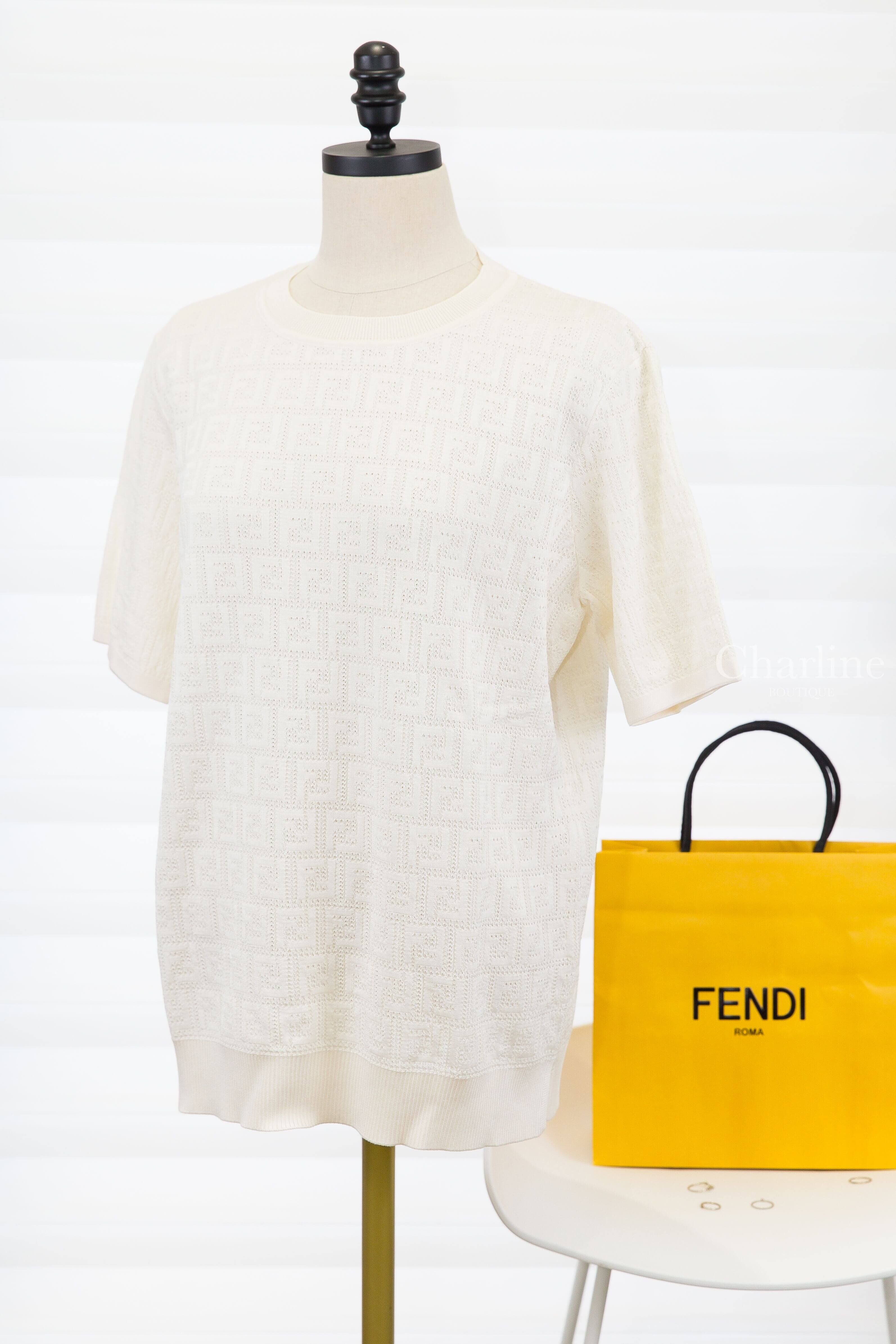 Fendi Jumper 白色滿版FF針織棉質短袖上衣-Charline Boutique 精品代購