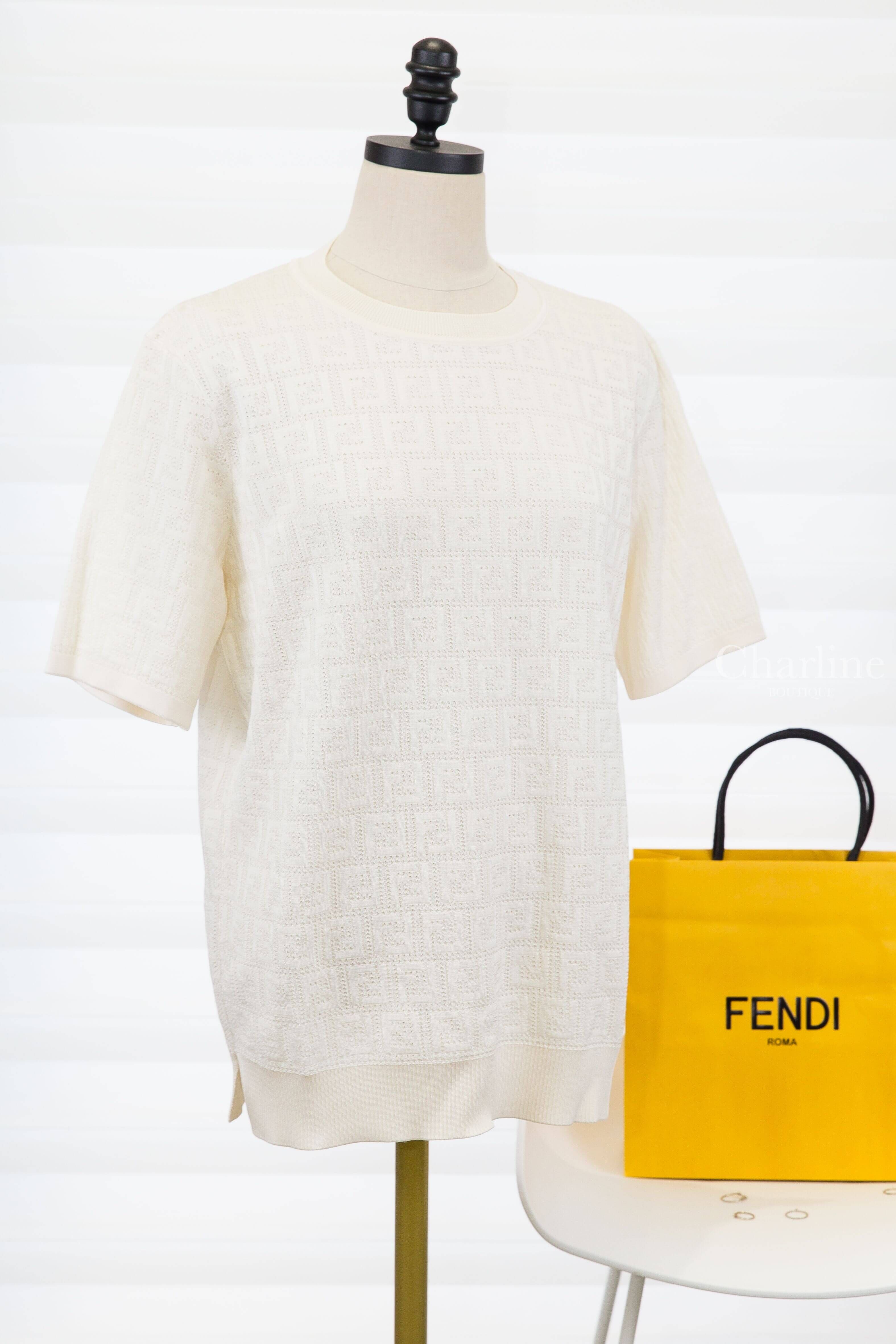 Fendi Jumper 白色滿版FF針織棉質短袖上衣-Charline Boutique 精品代購