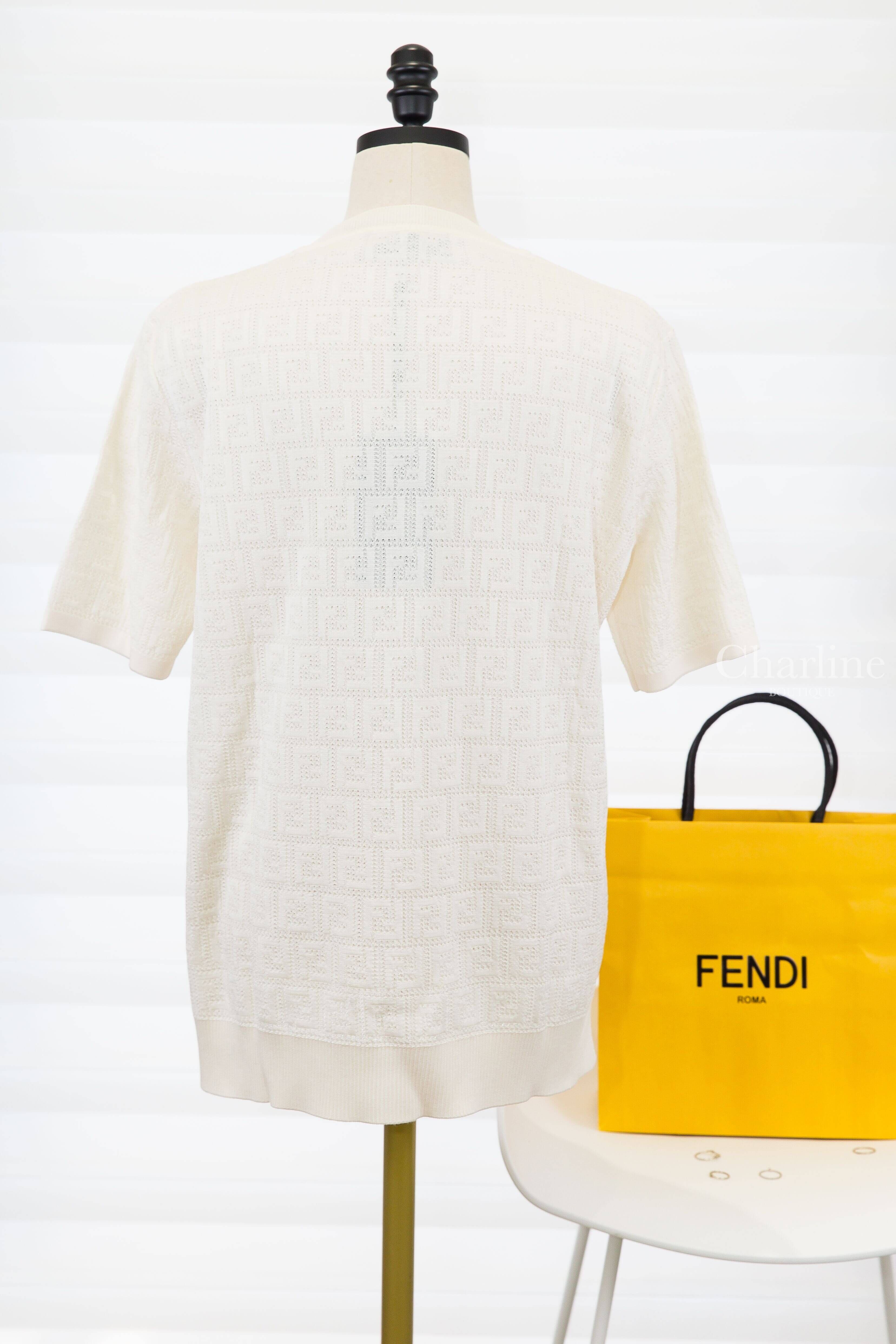 Fendi Jumper 白色滿版FF針織棉質短袖上衣-Charline Boutique 精品代購