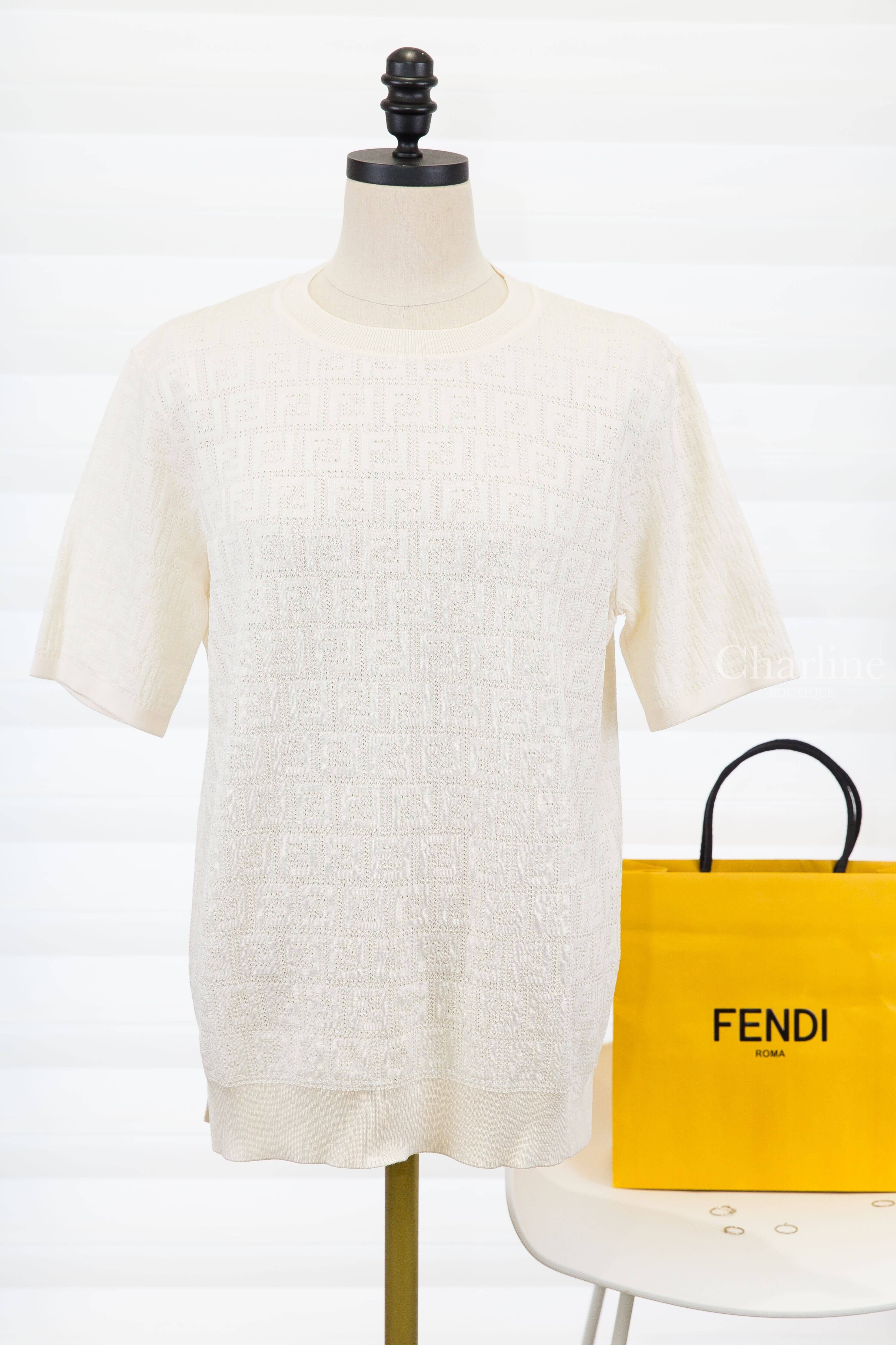Fendi Jumper 白色滿版FF針織棉質短袖上衣