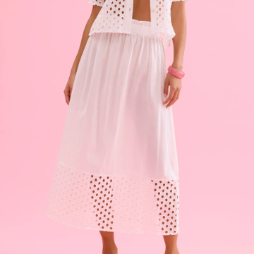 1LU0330-107 [LEO & UGO] Flowy Openwork Midi Skirt White #JEJ923-OFF WHITE (EU)