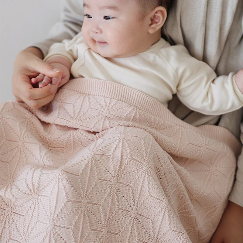 COFUCU 麻葉紋有機棉針織嬰兒毯-柔粉