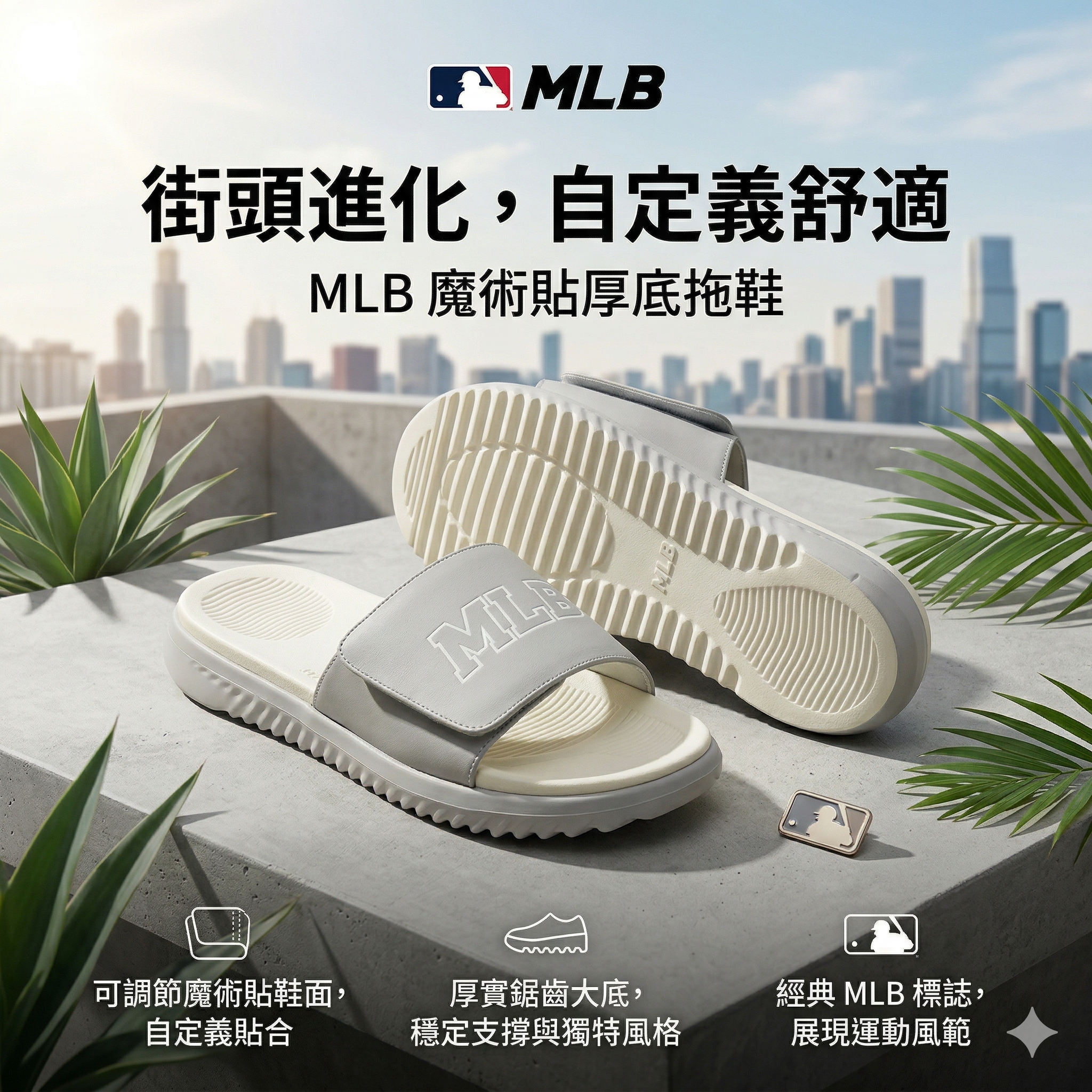 【直播】MLB LX0330710 休閒拖鞋 (灰色)