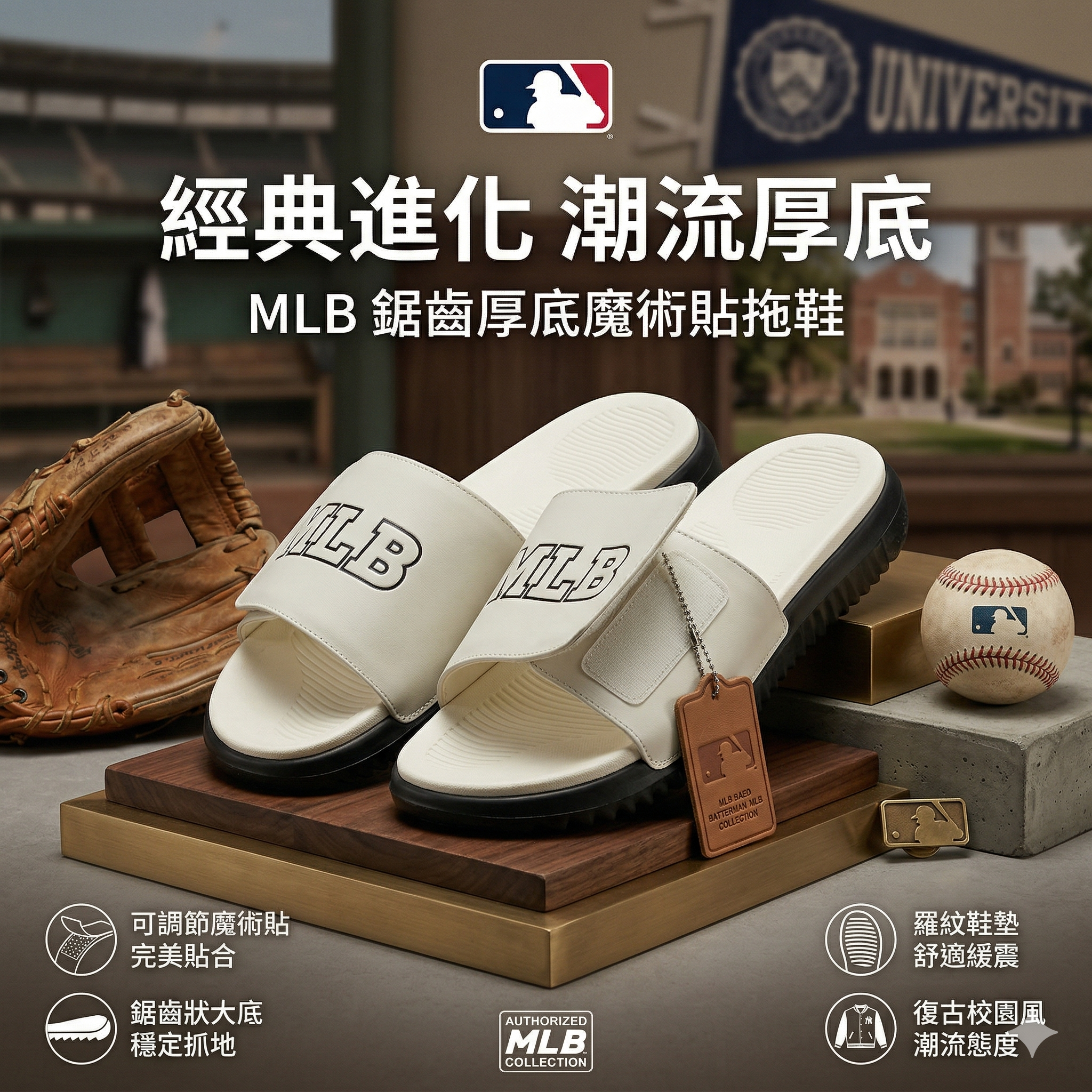 【直播】MLB LX0330711 休閒拖鞋 (白色)