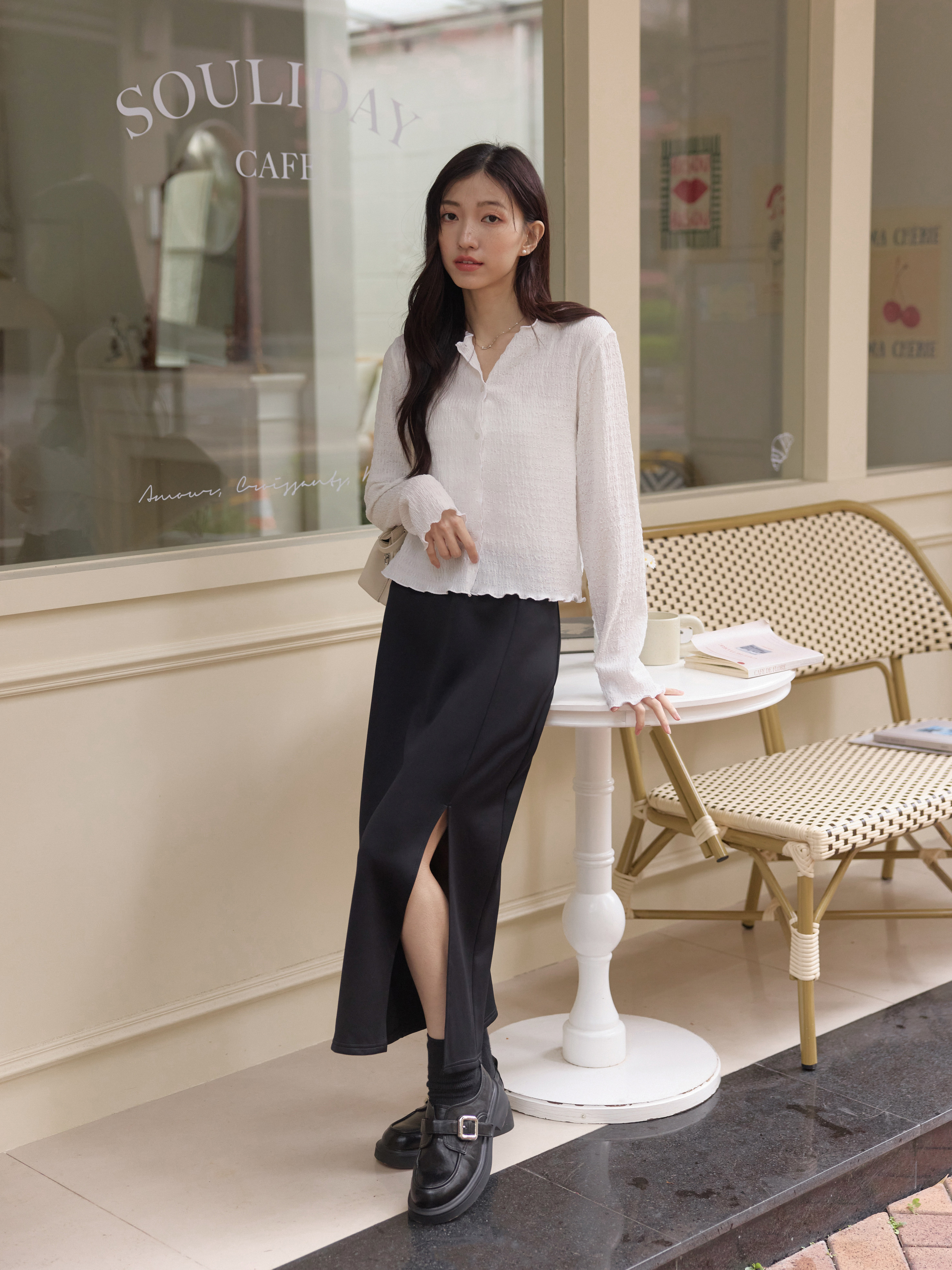 荷葉捲邊壓紋背心SET