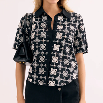 1LU0330-112 [LEO & UGO] Printed Short-Sleeved Nightgown Black/White #KE083-SC (EU)