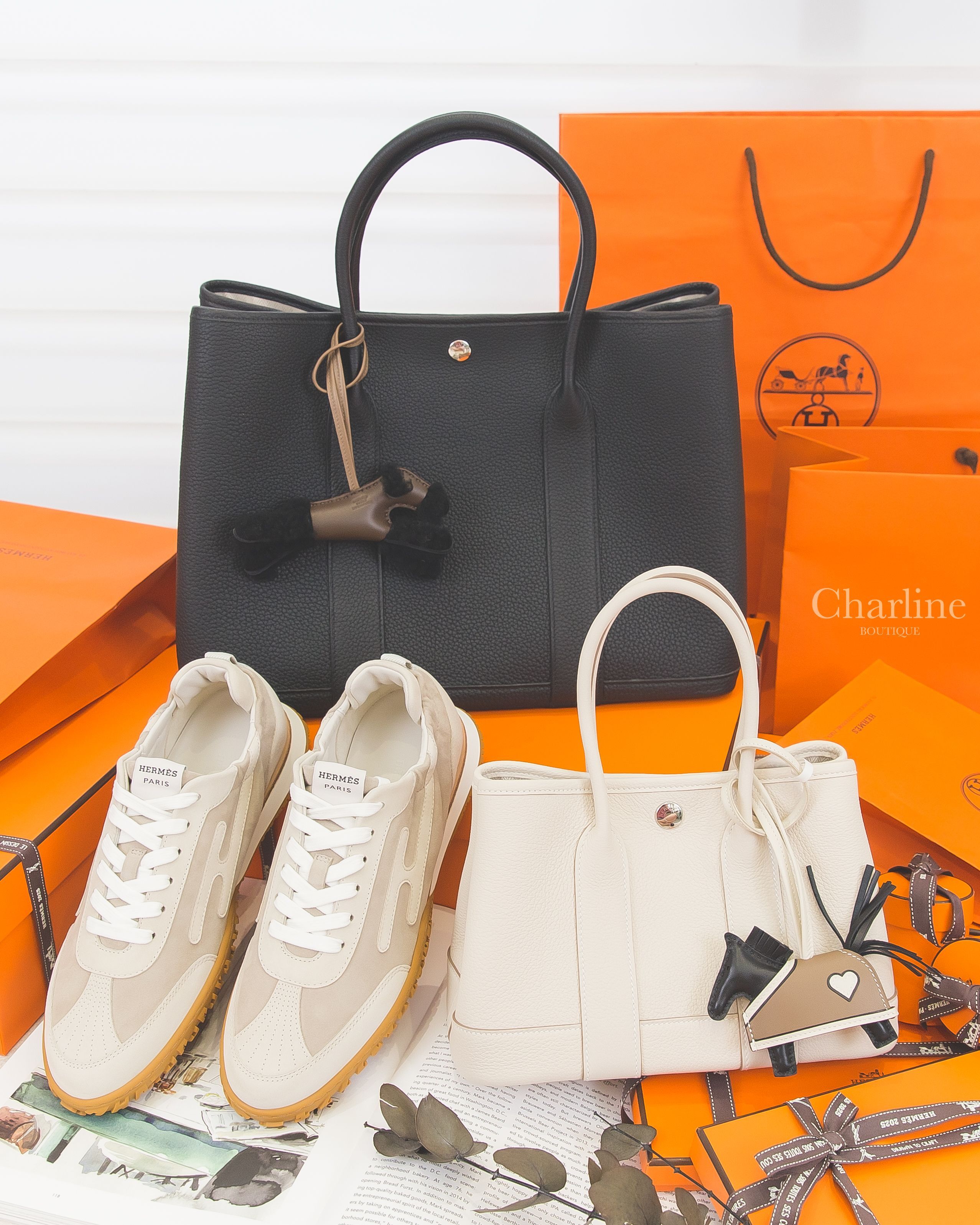 Hermès GP36黑色,Hermès Neo GP 奶昔白,Hermès Rodeo Coeur 黑/奶昔白/大象灰,Hermès Budy 巧克力/大象灰/黑,Hermès Jet 草圖米色運動鞋-Charline Boutique 精品代購