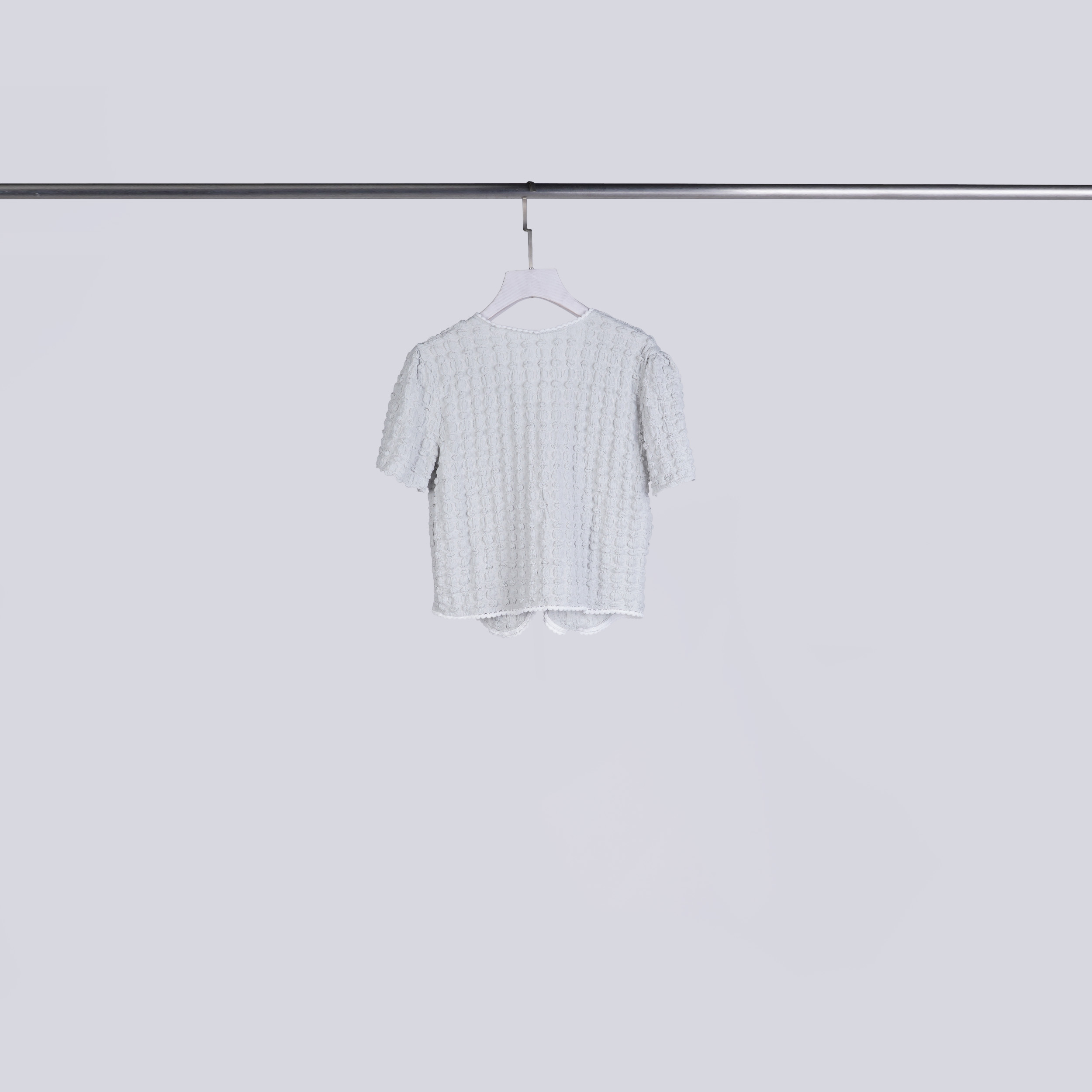 撞色滾邊壓紋泡泡衫 | 薄荷綠