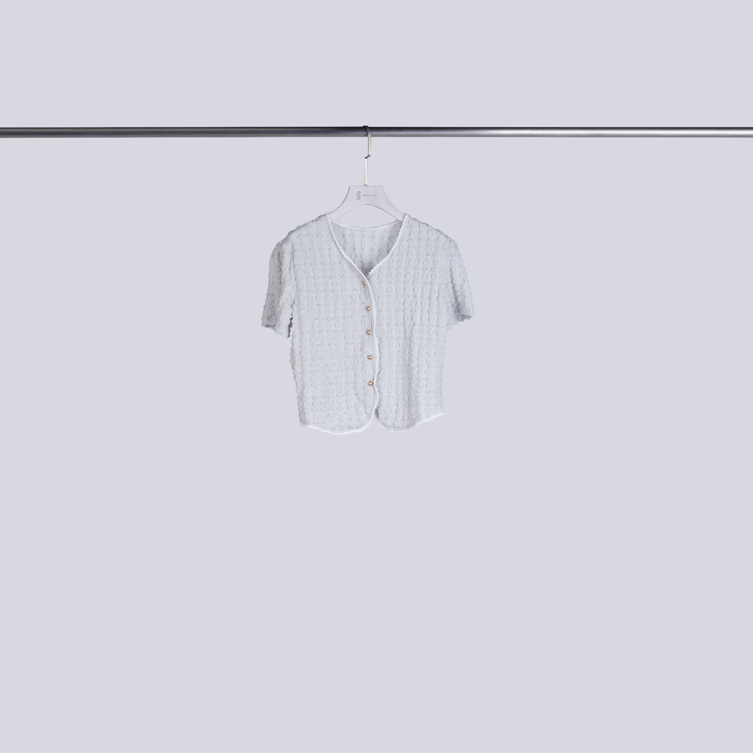 撞色滾邊壓紋泡泡衫 | 薄荷綠