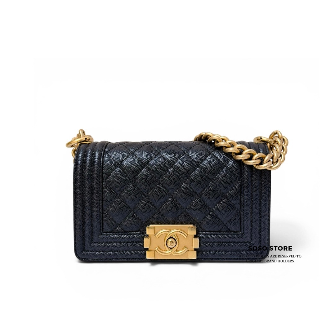 Chanel Black Caviar Leather Small Boy Bag - Black / GHW