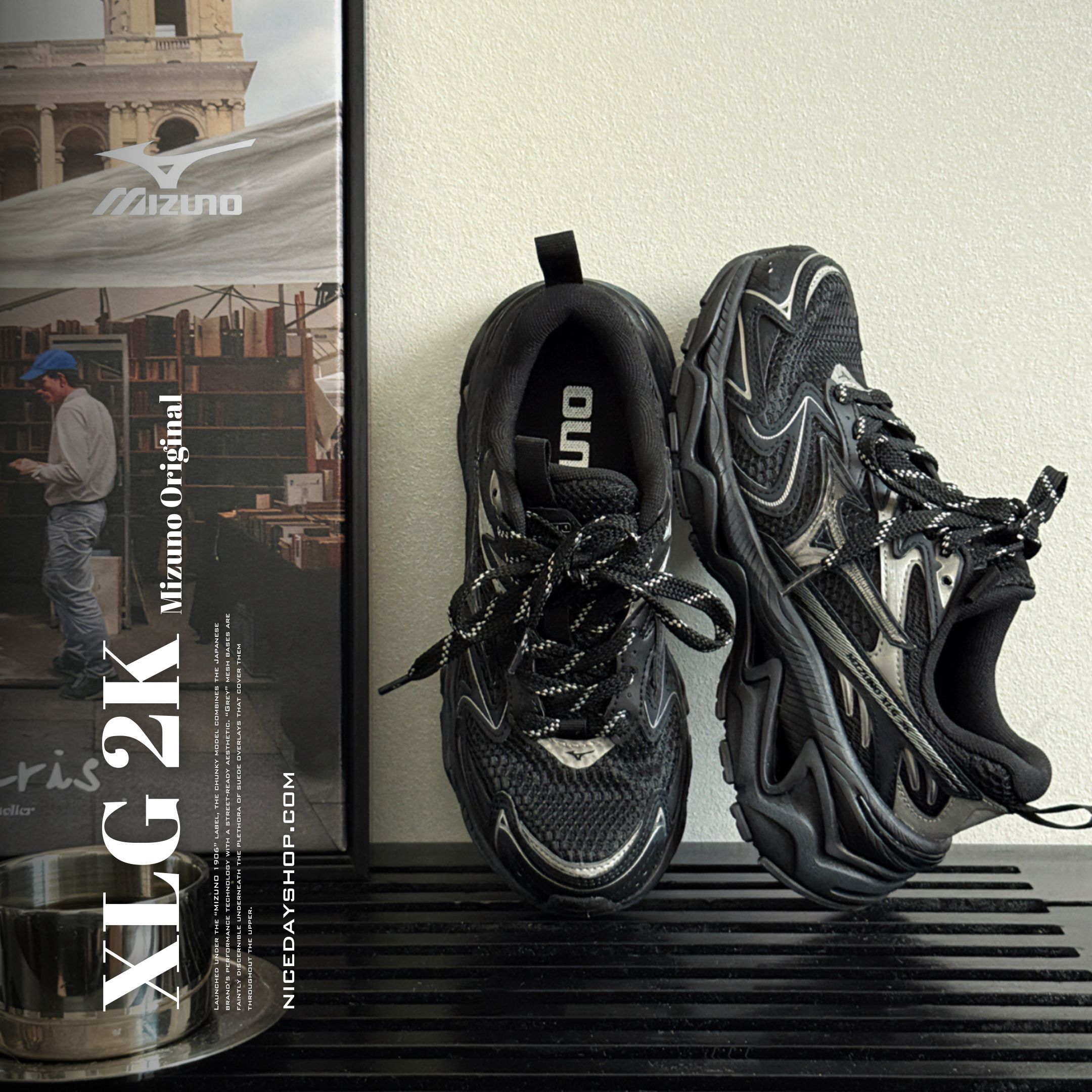 NICEDAY 代購 Mizuno XLG 2K 千禧 黑 黑魂 機能 復古 老爹 增高 黑色 D1GH260901