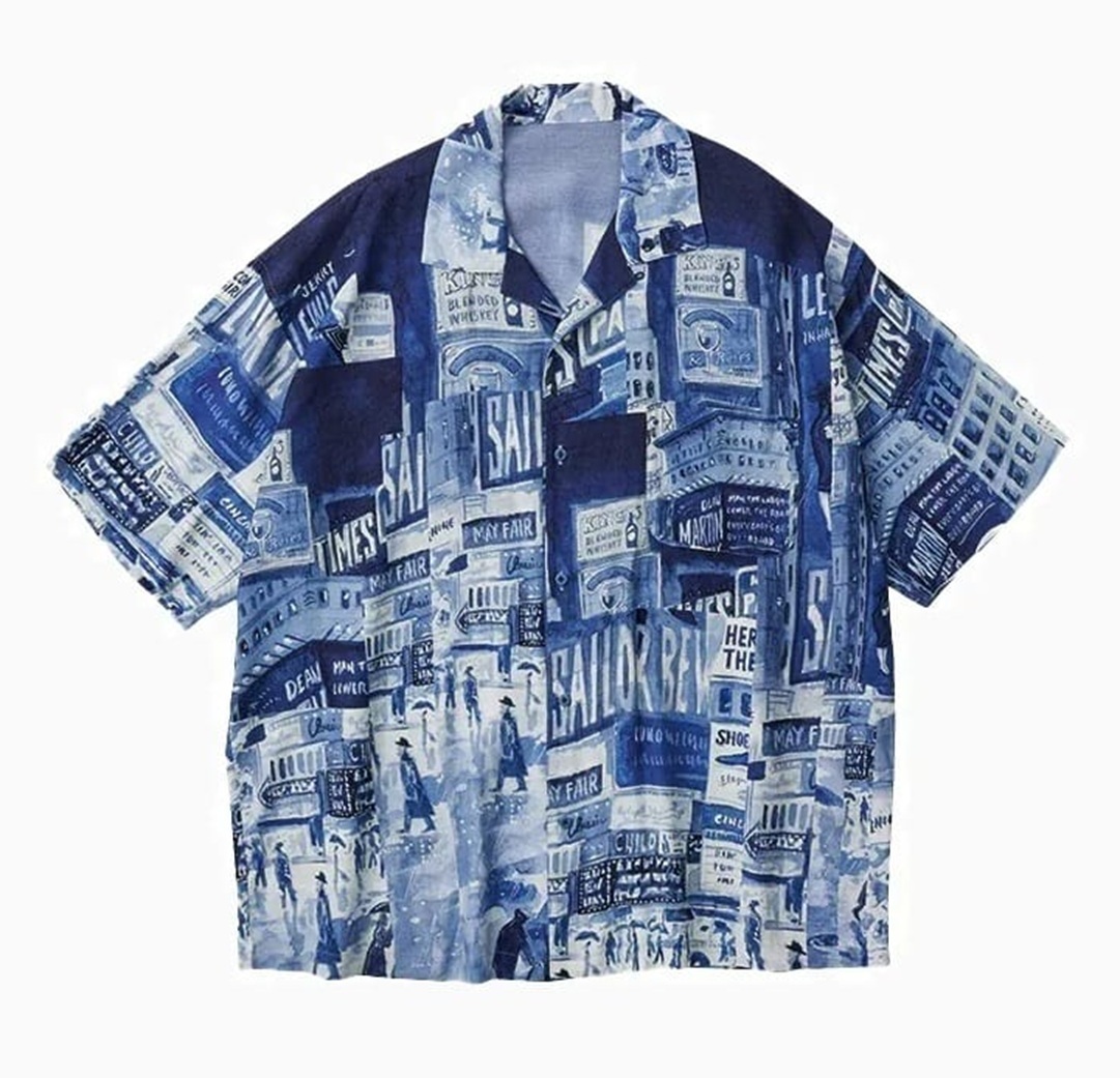 PORTER CLASSIC ALOHA SHIRT TIMES SQUARE SS - BLUE PRE ORDER ITEM (預訂中)