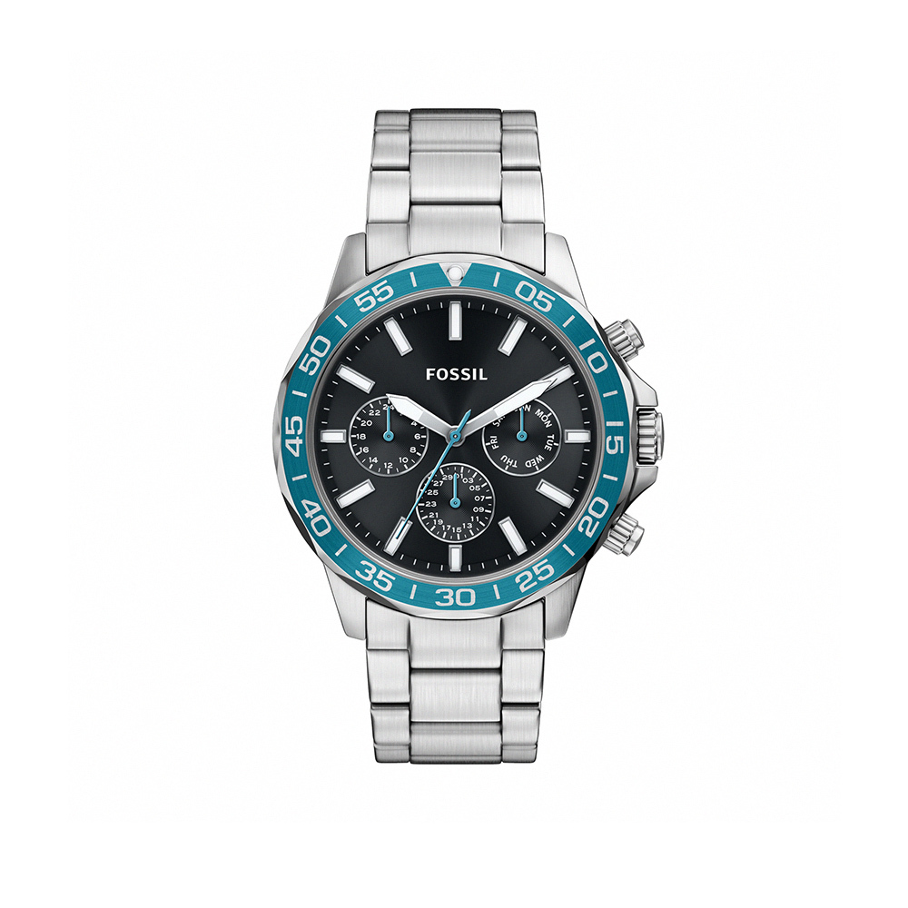 Bannon 三眼時尚手錶 銀色不鏽鋼錶帶 45 MM BQM7134