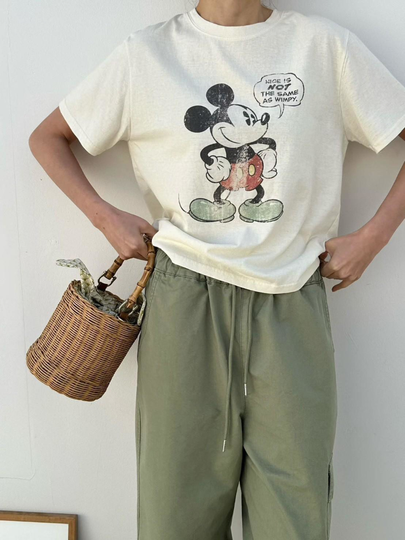 韓系復古米奇印花｜刷舊感顯瘦棉T