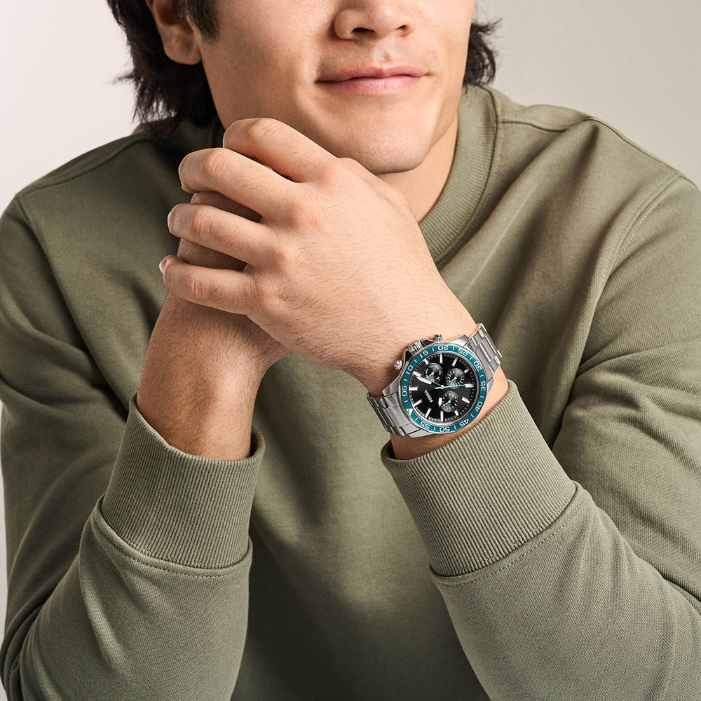 Bannon 三眼時尚手錶 銀色不鏽鋼錶帶 45 MM BQM7134